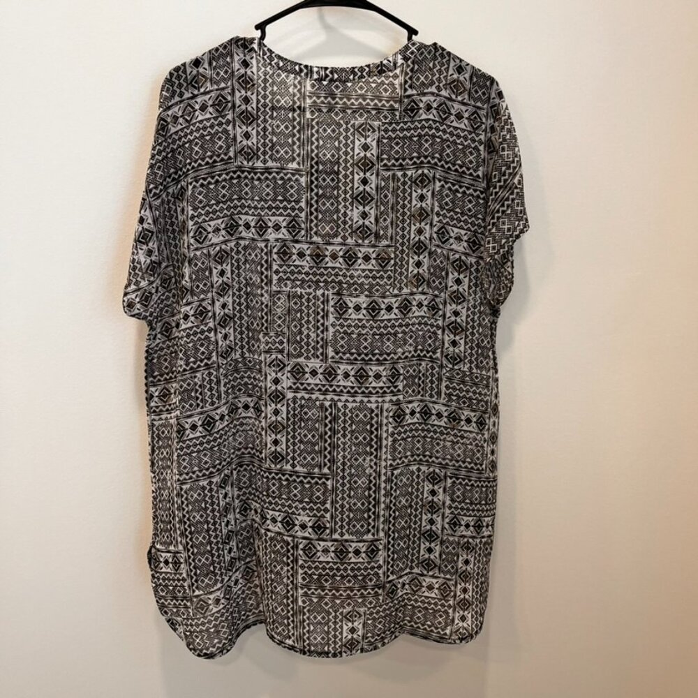 Women’s J.Jill Sheer Tunic Cover Up Aztec Geometric Black White Size LP NWT‎ - Picture 5 of 8